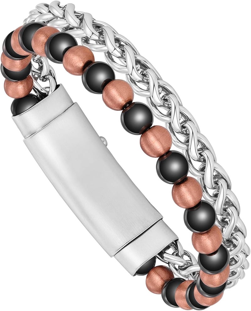 Feraco Pure Copper Magnetic Bead Bracelet for Men Women, 8mm 99.99% Solid Copper & 3500 Gauss Magnetic Hematite Beads, Unisex Stretch Wristband, Gift-Ready Jewelry - Image 1